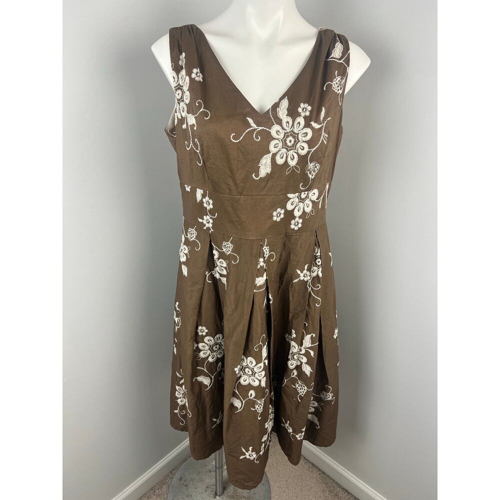Women's Coldwater Creek Brown White Floral Embroidered Miko Dress Petite 14